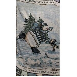 Heidi Salerberg Tapestry Throw Blanket Snowman Winter Scene Fringed